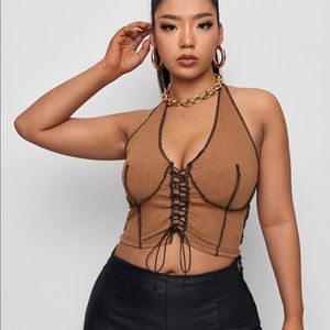 Brown lace up fairy crop top.